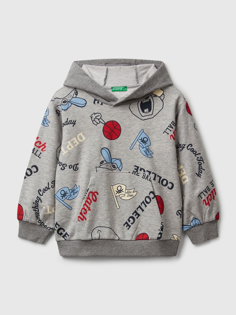 Hoodie with print in cotton blend