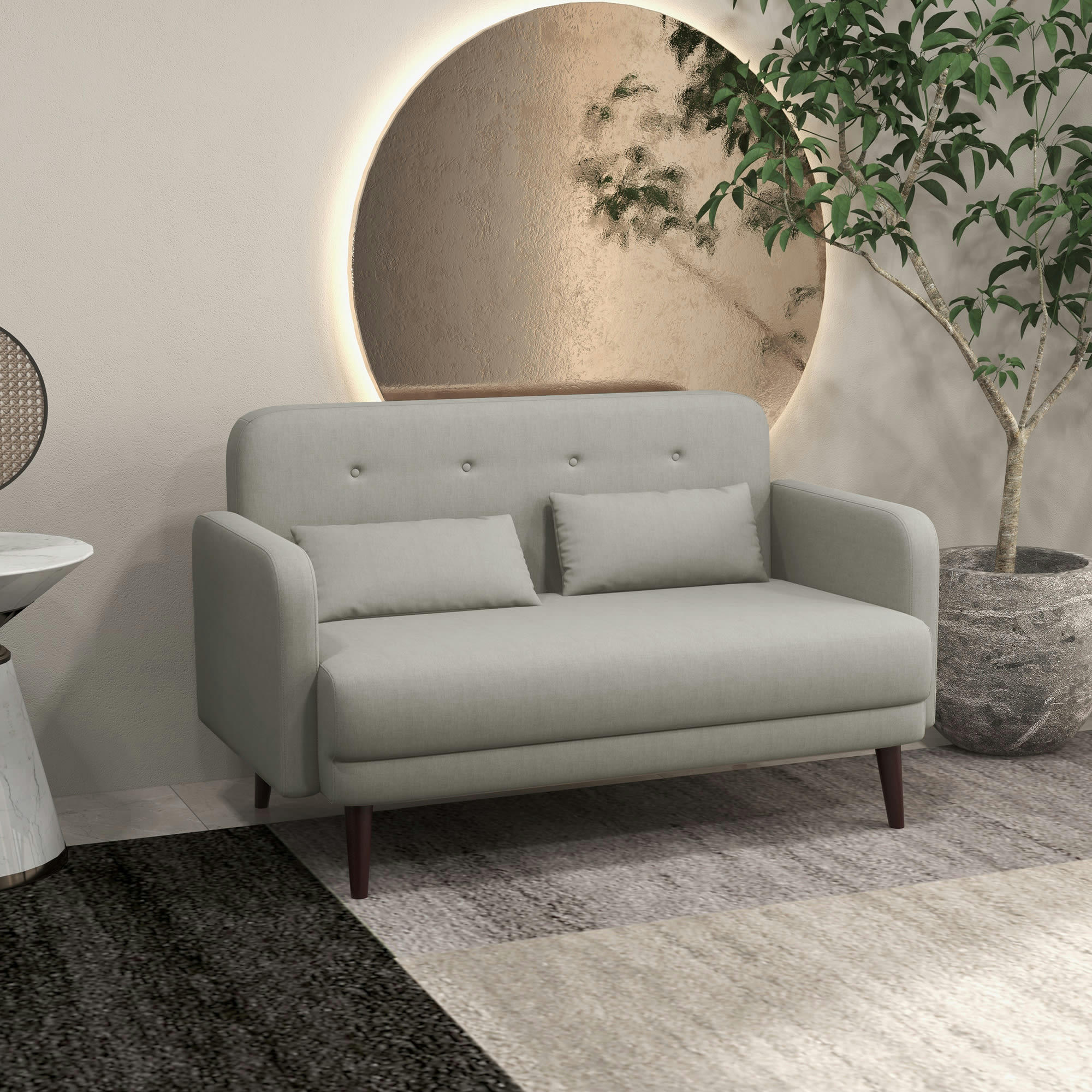 - Canapé 2 places style Chesterfield effet capitonné - 2 coussins - gris