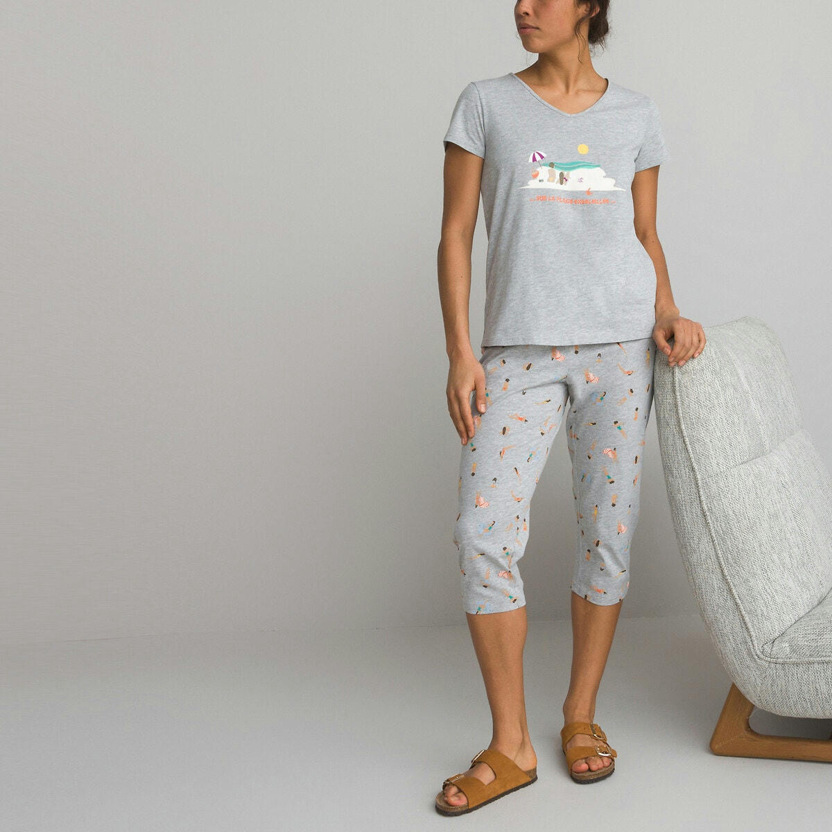 Pyjama pantacourt en coton imprimé nageuses