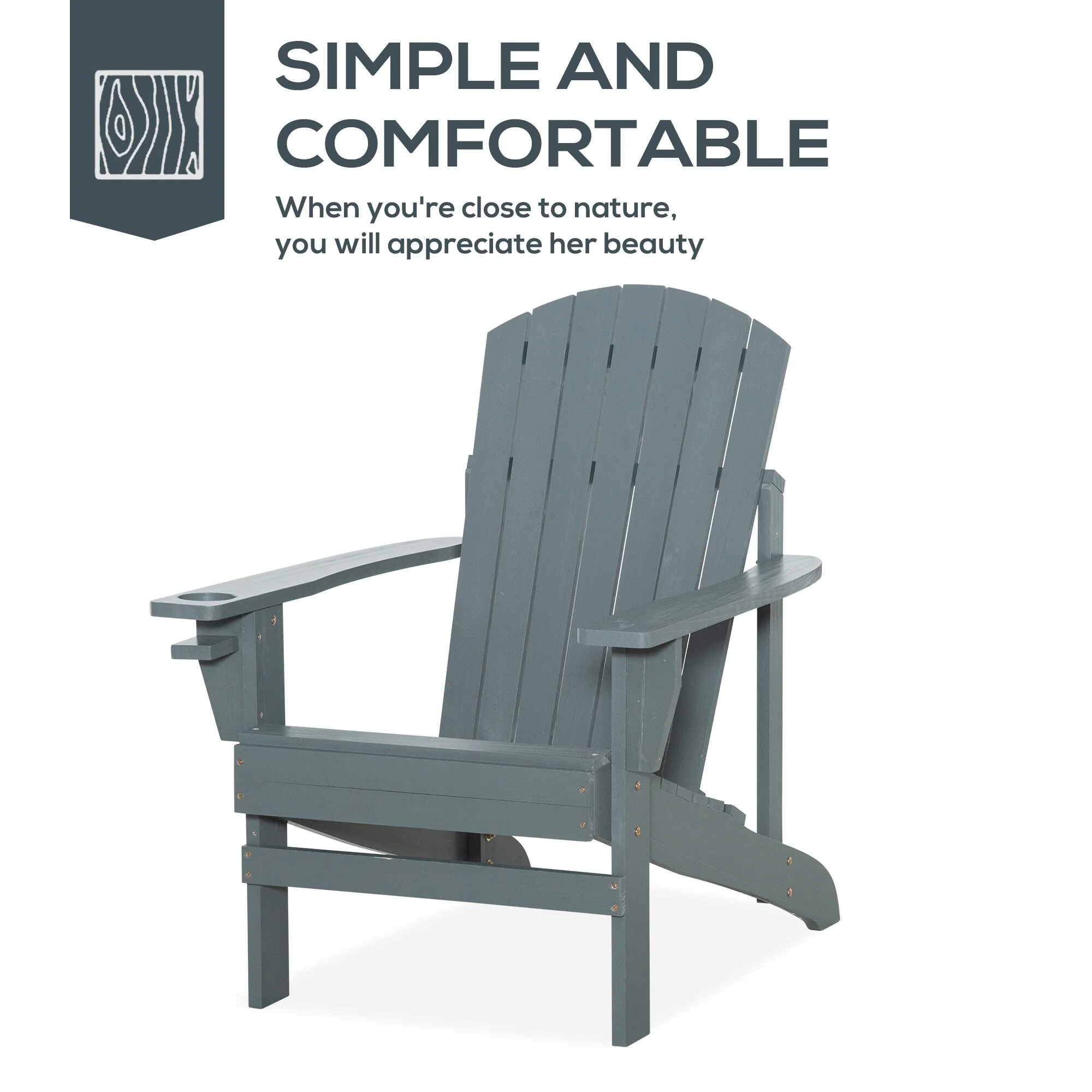 Outsunny Wooden Adirondack Chair, Outdoor Patio Lawn Chair With Cup Holder