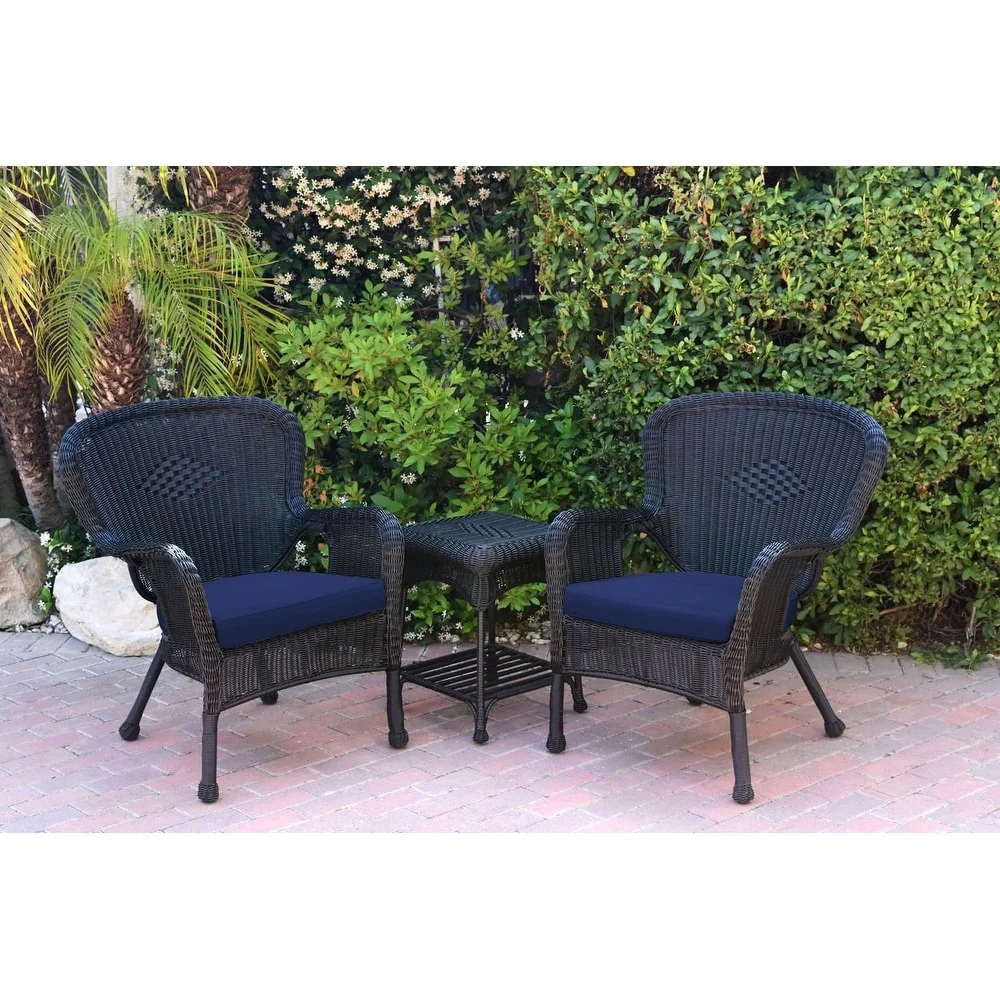 Windsor Black Wicker Chair And End Table Set with Chair Cushion