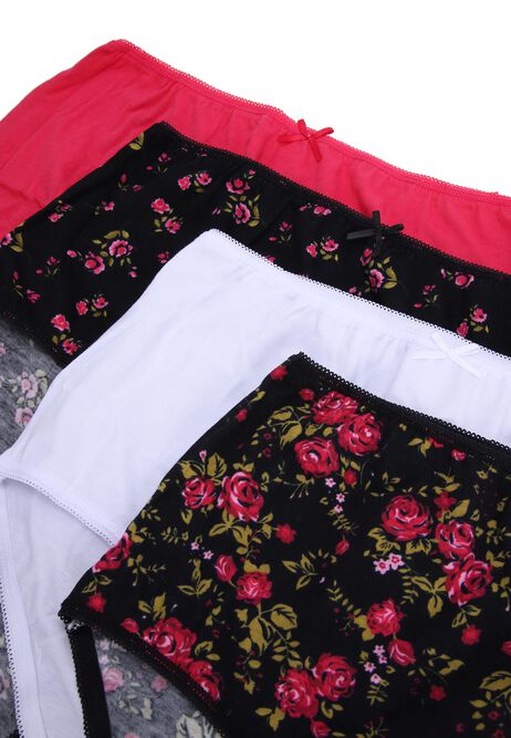 Womens 4pk Red Floral Full Briefs