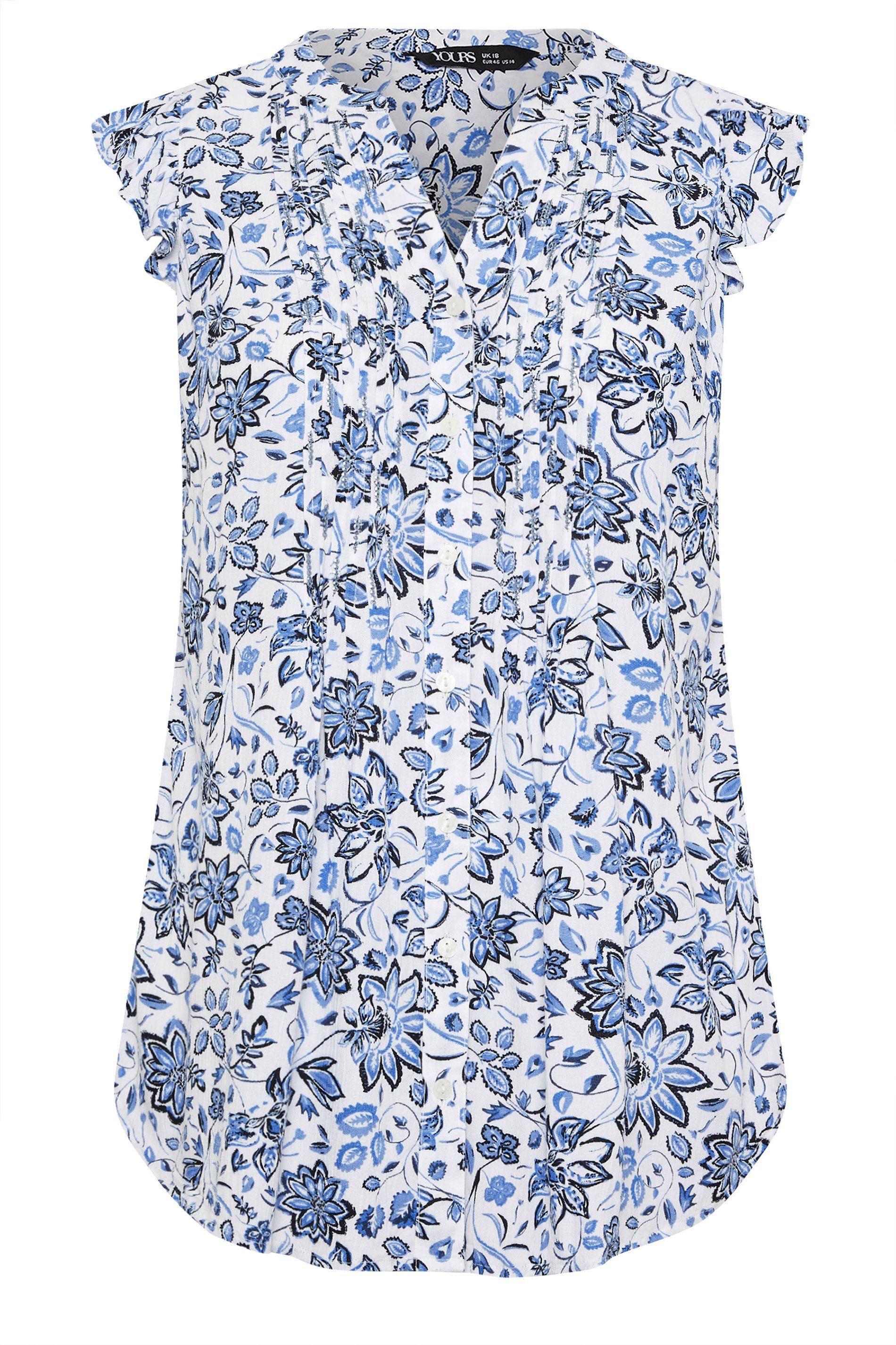 Yours Floral Sleeveless Pintuck Blouse