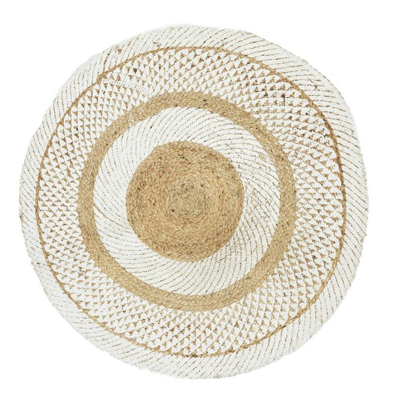 NUDE - Tapis rond en jute avec imprimé d.90cm blanc