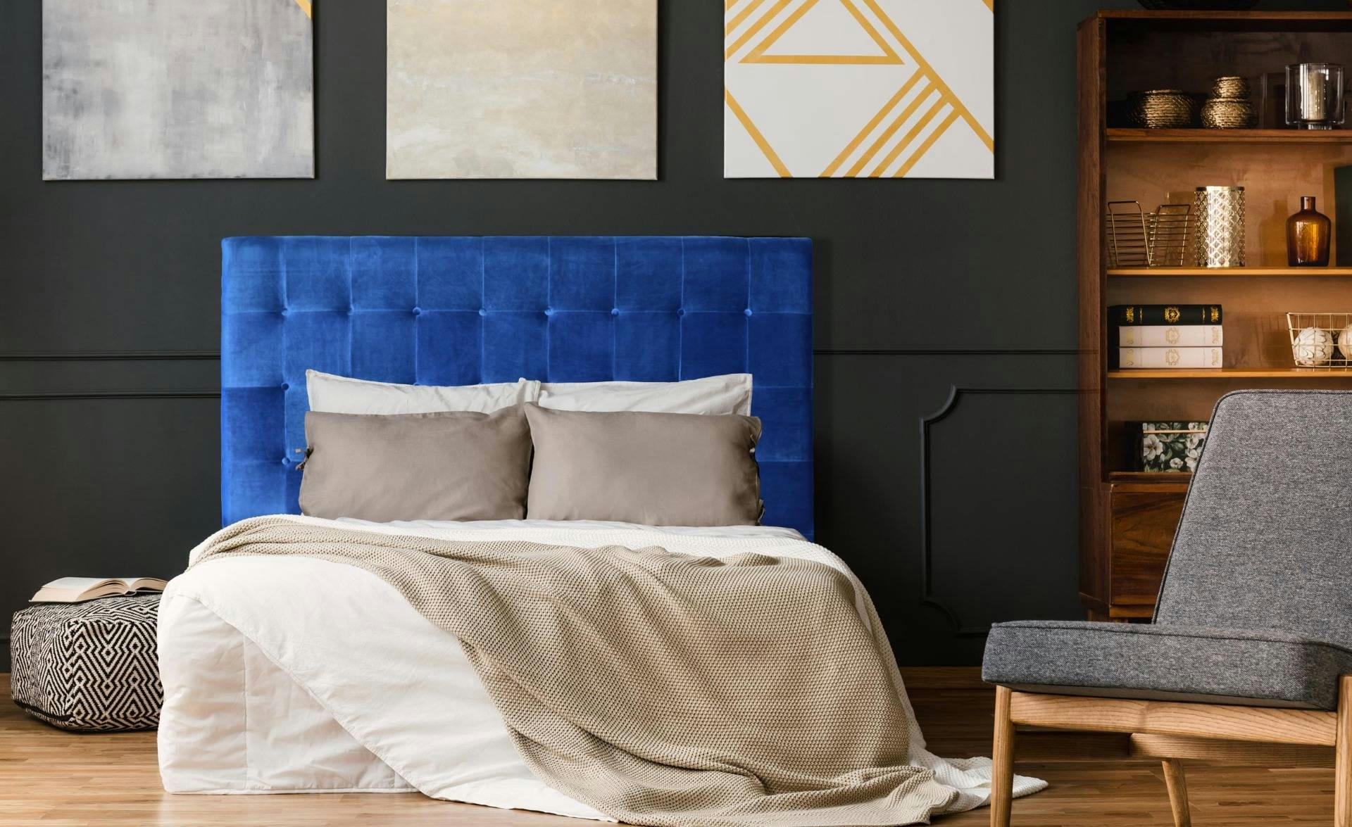 LUXOR - Tête de lit 160cm velours bleu