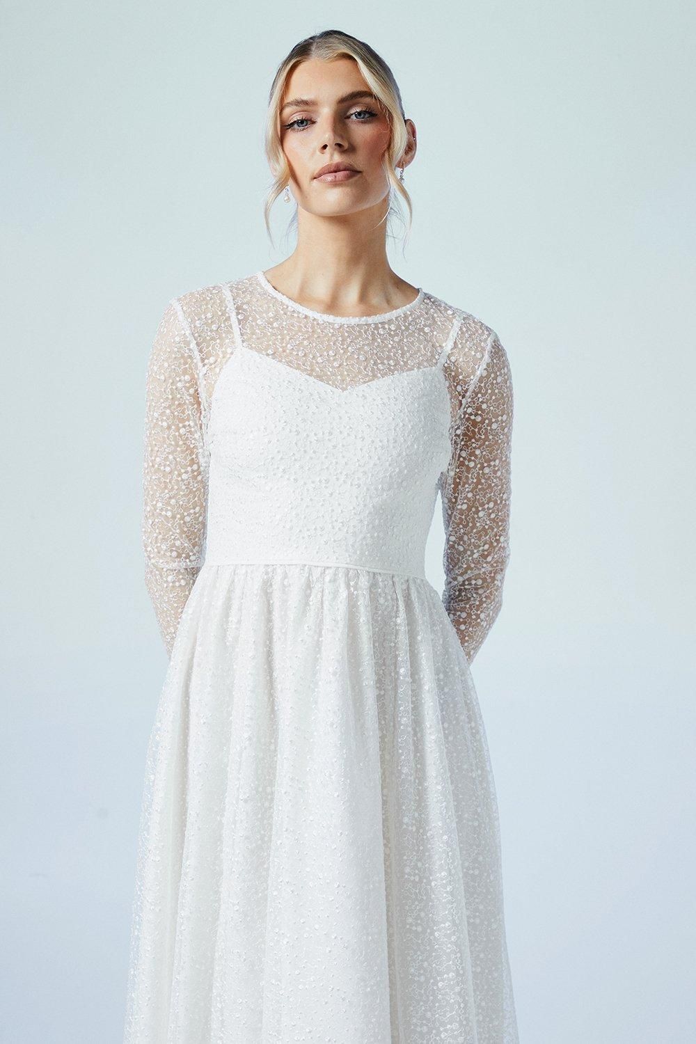 Coast Embellished Mesh Long Sleeve Full Skirted Wedding Dress