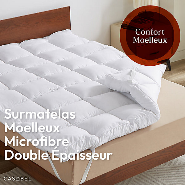 CASABEL Surmatelas Moelleux 180x200 cm Extra Epais Microfibre Respirante Antiderapant 4 Bandes Elastiques Anti Acariens