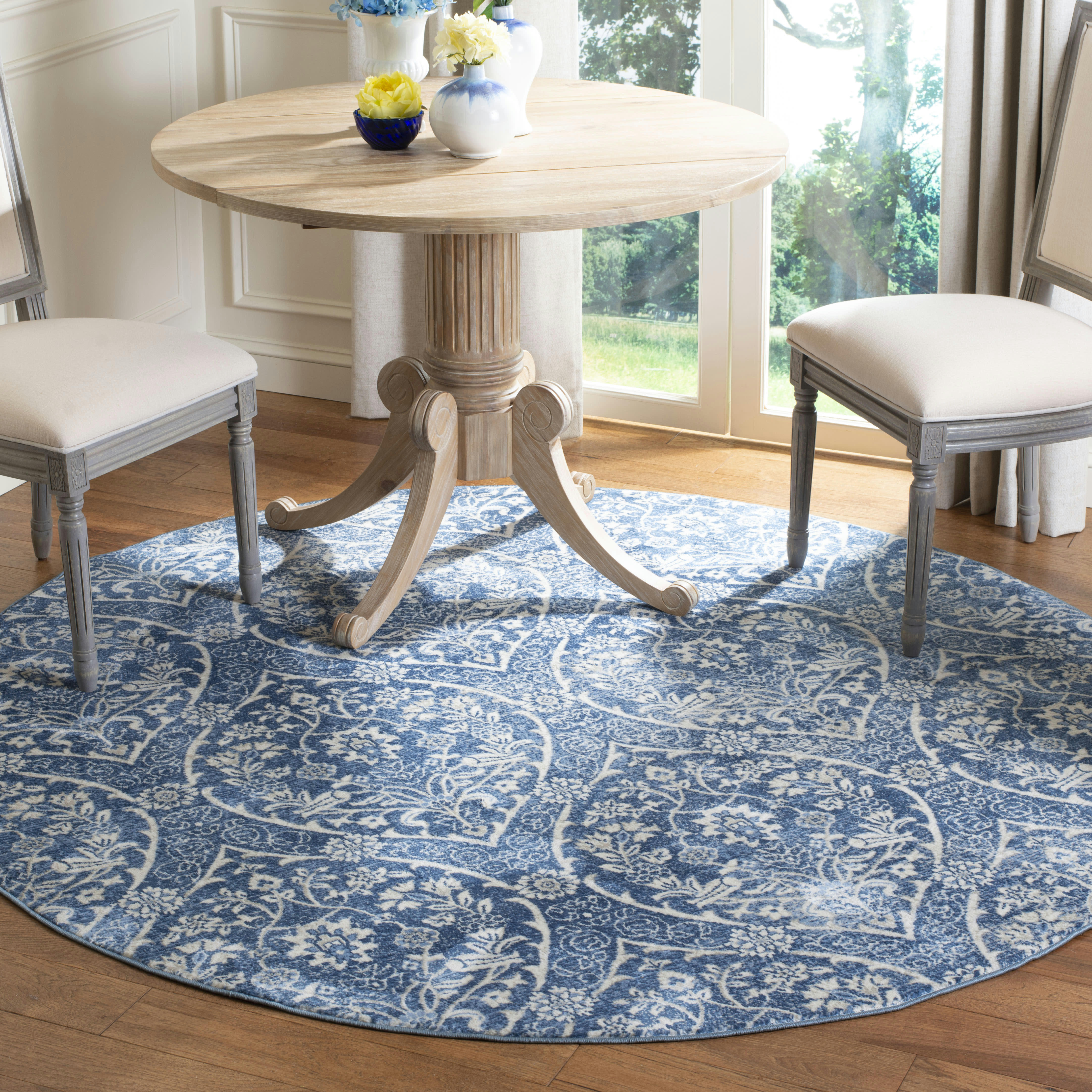 BRENTWOOD - Tapis de salon interieur en bleu marine & gris clair, 201 x 201 cm