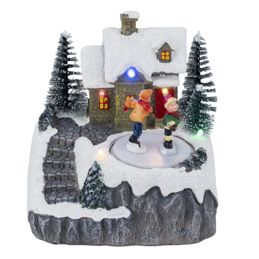 Village de No&euml;l animé LED scène patinoire 11,5x10,5xH13,5cm (3 modèles)