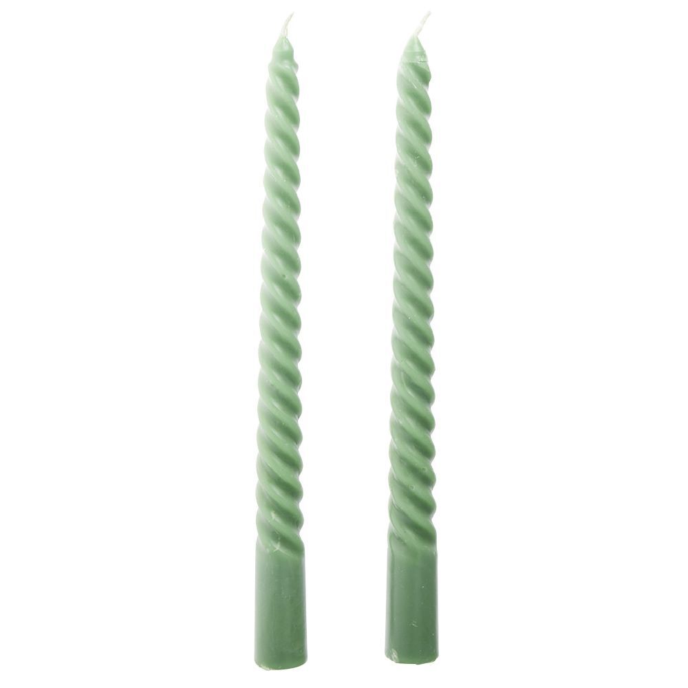 Bougie chandelier torsadée vert H25cm x2