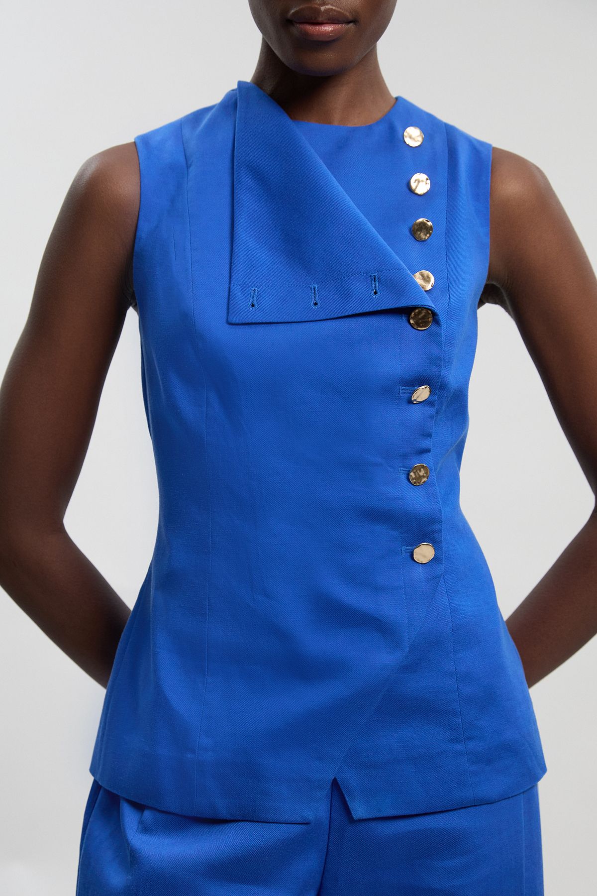 KarenMillen Tailored Linen Button Front Top
