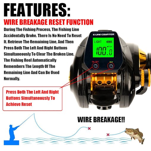 NNEOBA Electronic Baitcasting Reel 10kg Max Drag Alarm Counter Gold