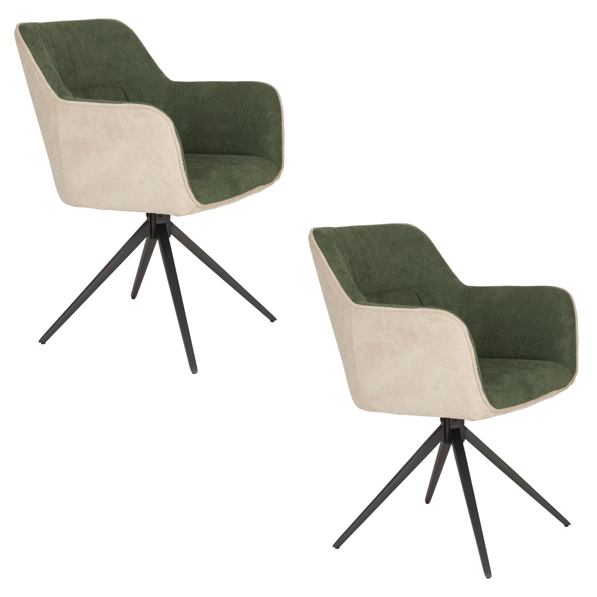 Housecraft Living Daley Eetkamerstoelen Armleuning Beige/Groen - Set van 2