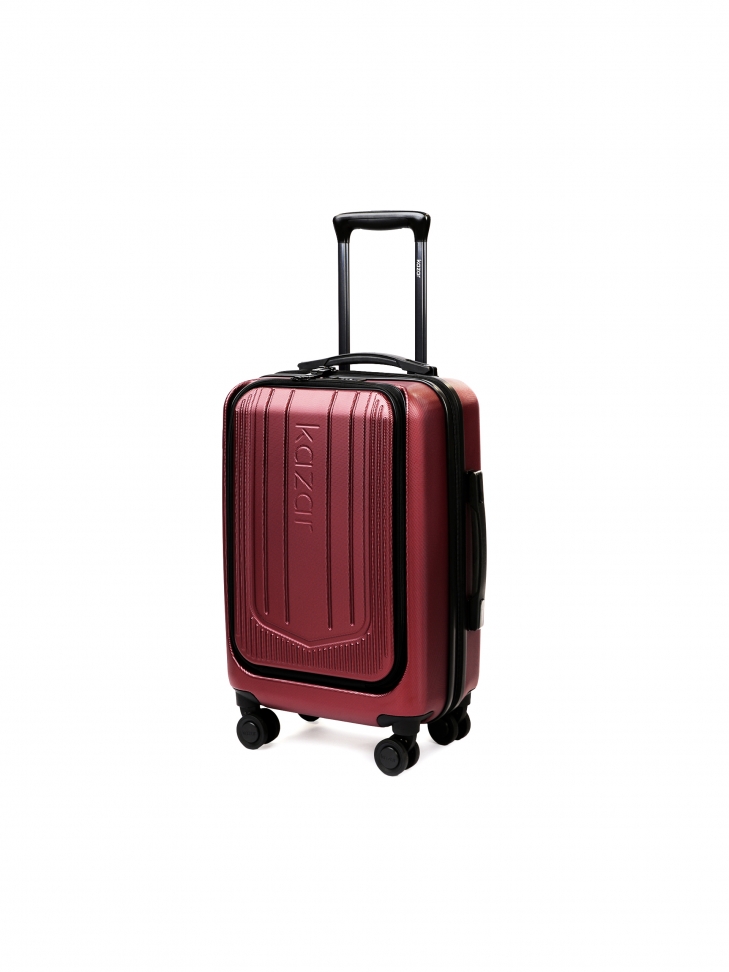 Maroon cabin bag on  double swivel wheels