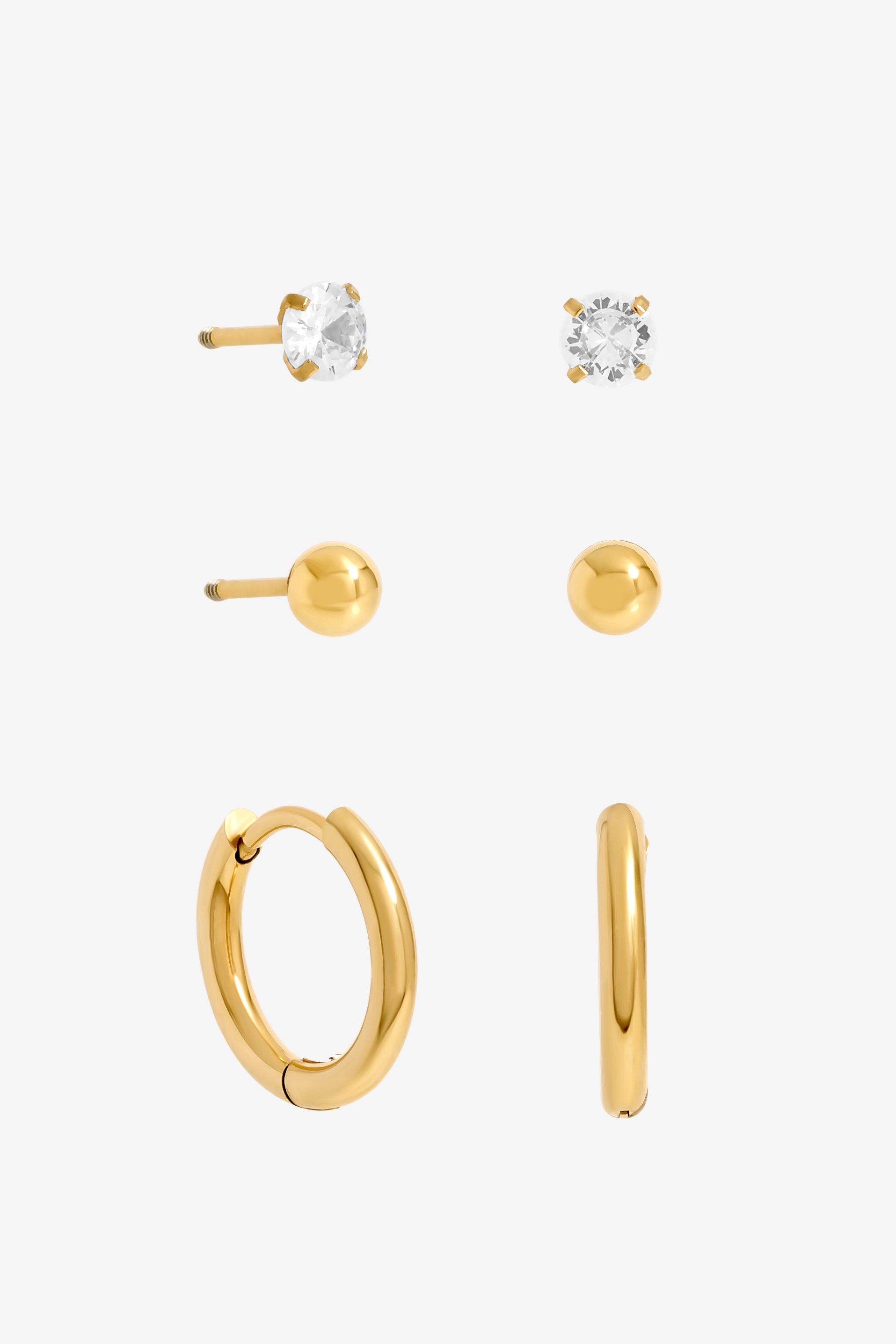 Jon Richard Gold Plated Waterproof Basic Earrings - Pack of 3