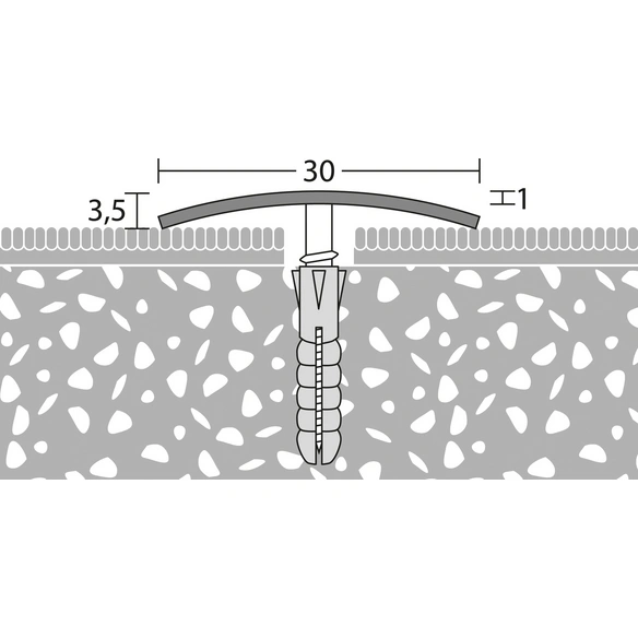 Übergangsprofil, BxH: 30 x 4 mm, mittig versenkt gelocht