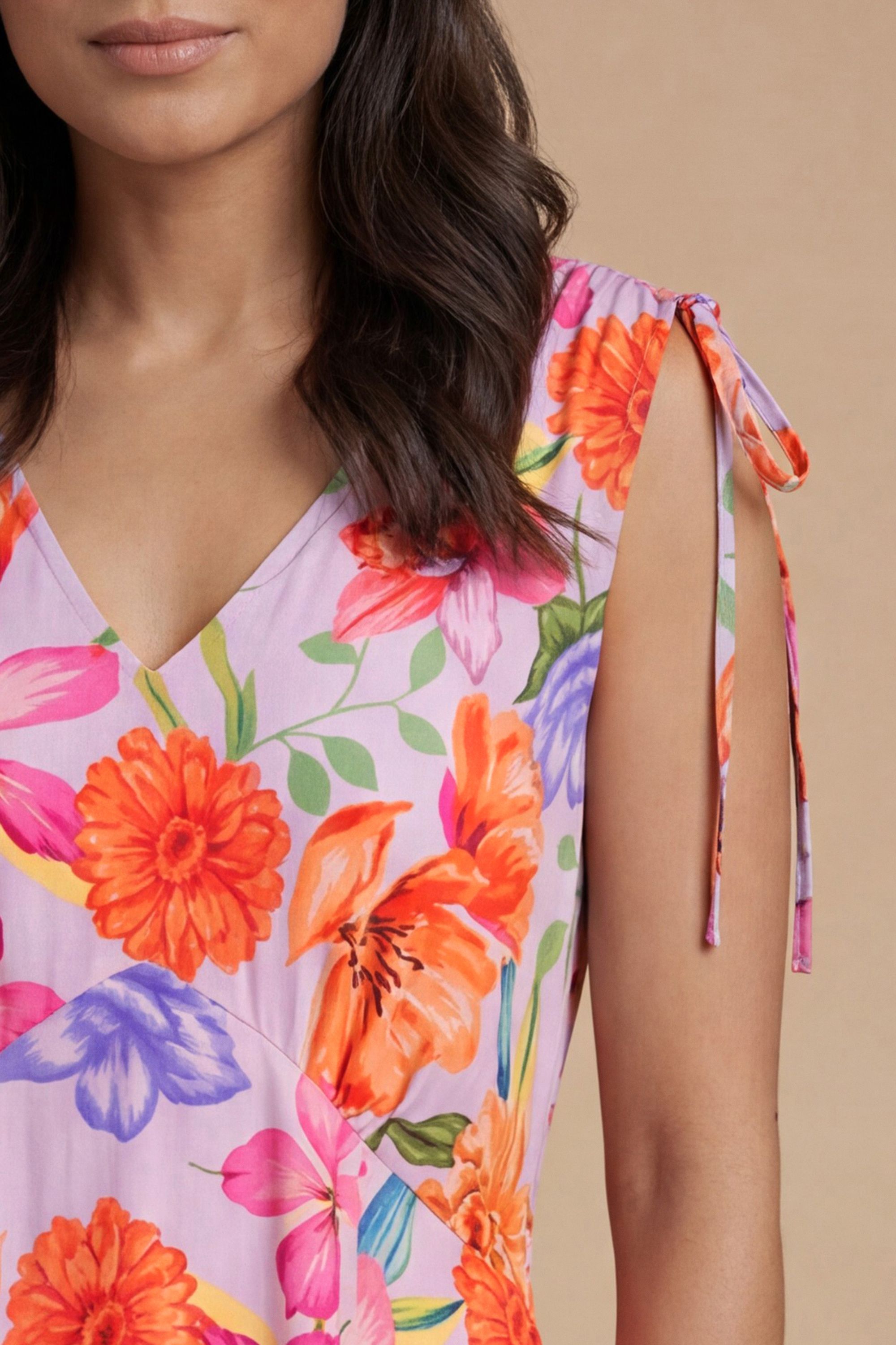 Dorothy Perkins Purple Floral Drawstring Seam Detail Printed Mini Dress