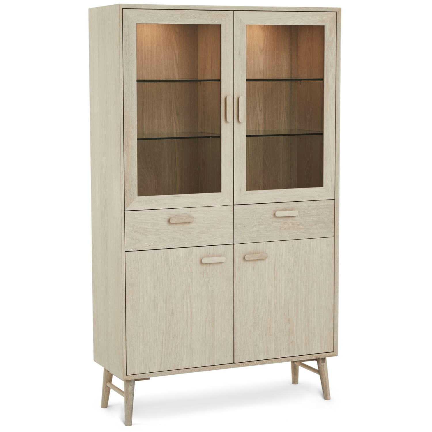 PORTO - Vitrine 4 portes 2 tiroirs en chêne massif clair