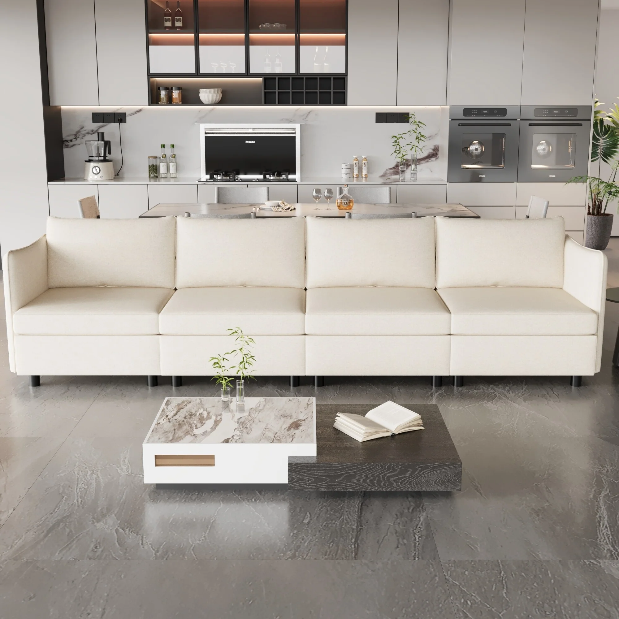 98.5'' Customizable Modular 4 Seater Sectional Sofa with Storage, High-Density Foam and Pocket Springs, Ideal for Any Layout