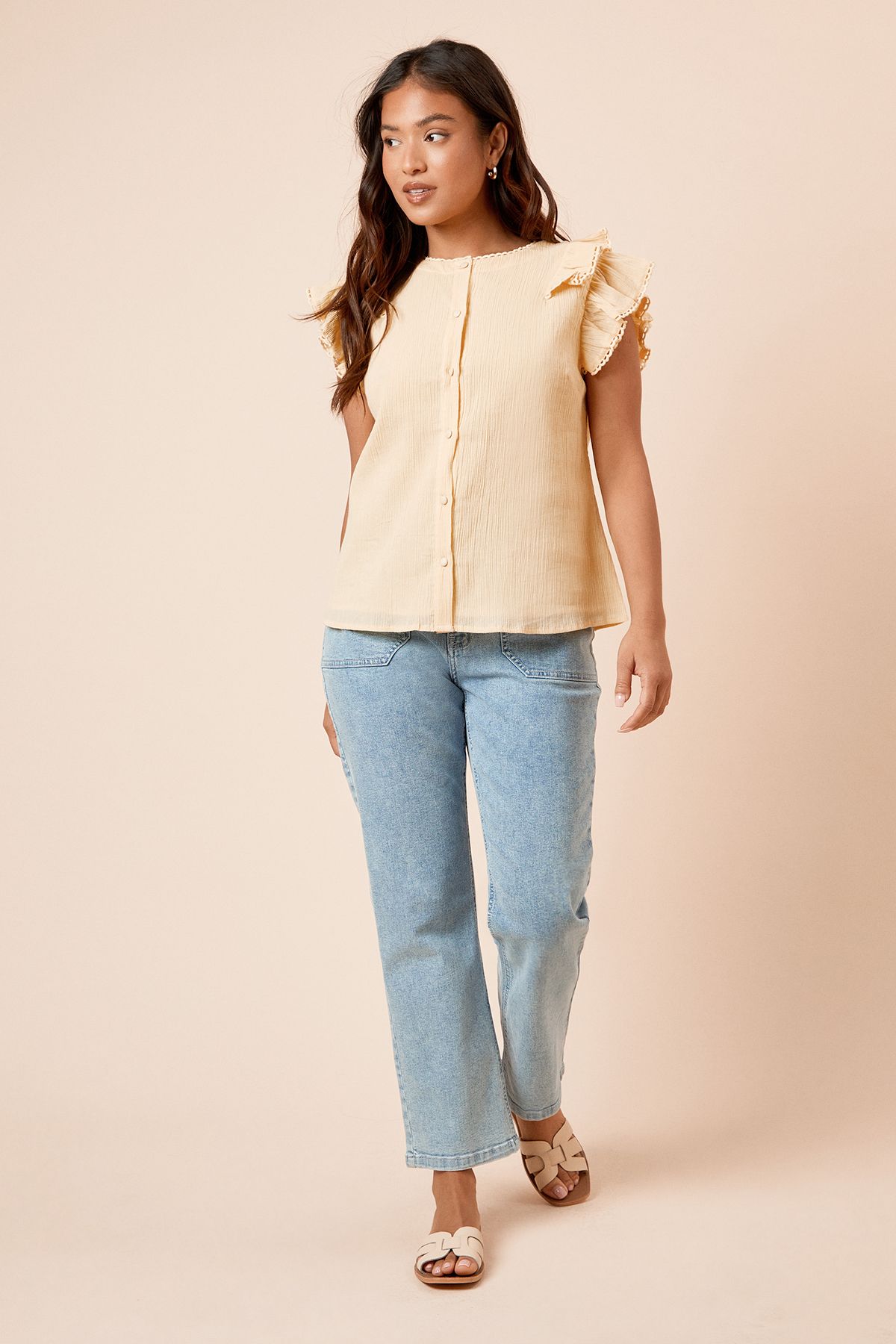 Dorothy Perkins Petite Lace Trim Button Up Top