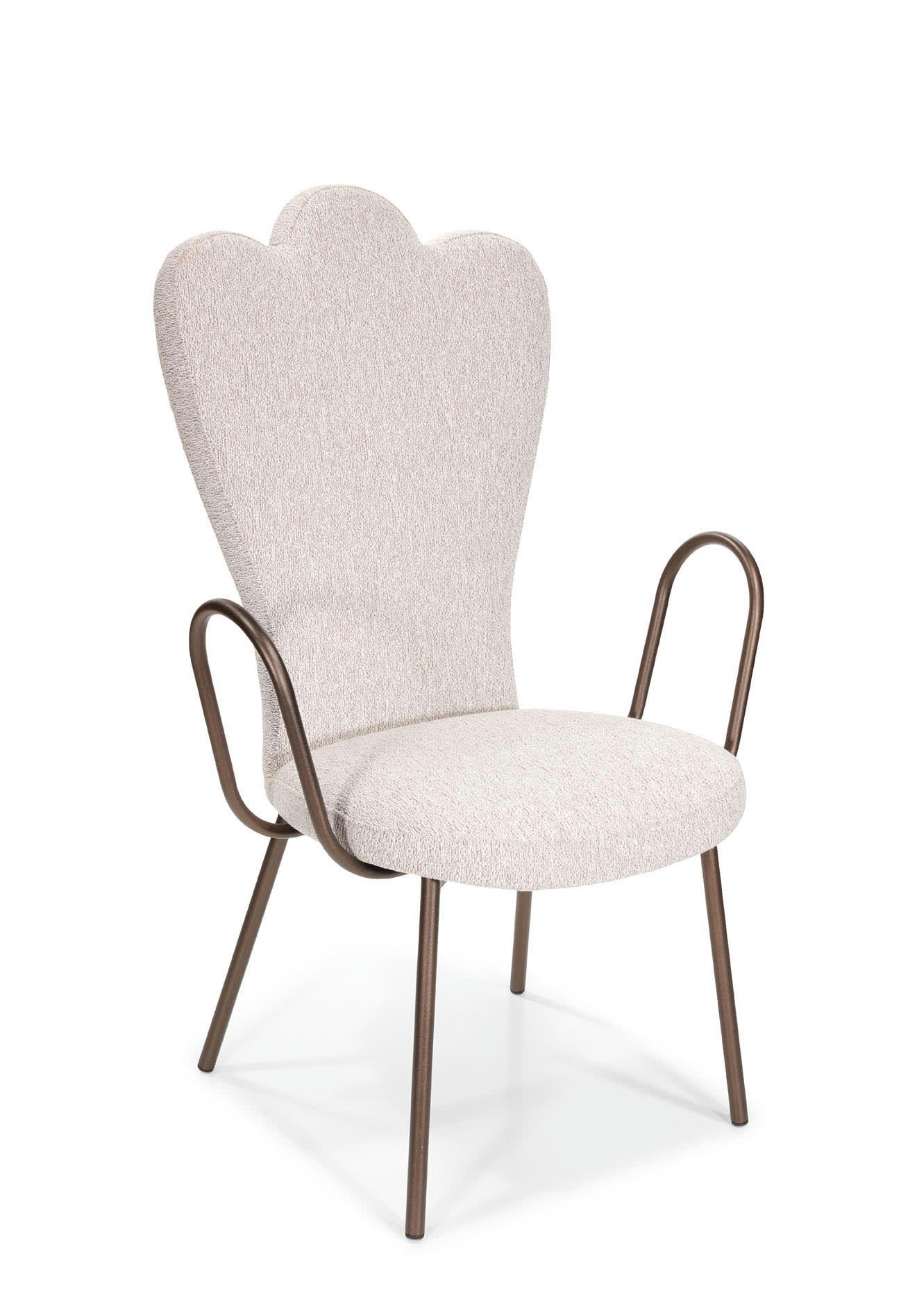 CLOVER - Chaise en métal  bronze finition bouclette blanc