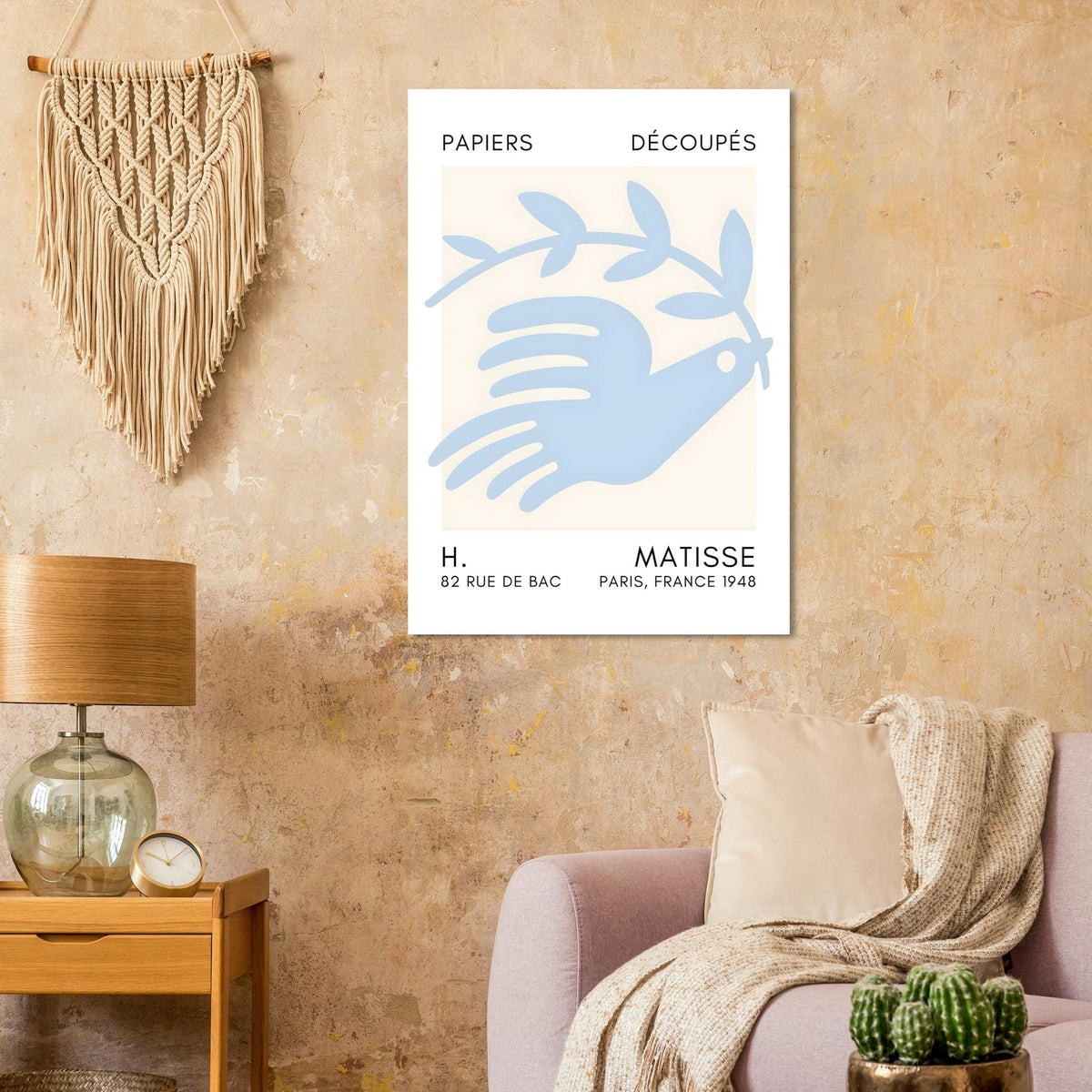 Artfulprints Poster Matisse – Peace dove light blue  - 70x100 cm - Blauw