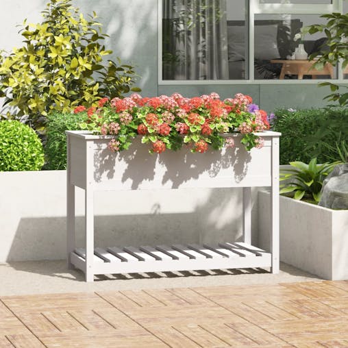 NNEVL Planter with Shelf White 111.5x54x81 cm Solid Wood Pine