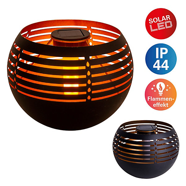 Lampe de table solaire décorative à LED, hauteur 16 cm, pour l'extérieur, en métal noir et en plastique