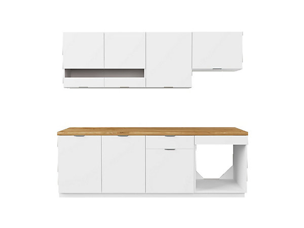 Cuisine complète - Avec plan de travail 200 cm - Blanc et Naturel - CARMEO