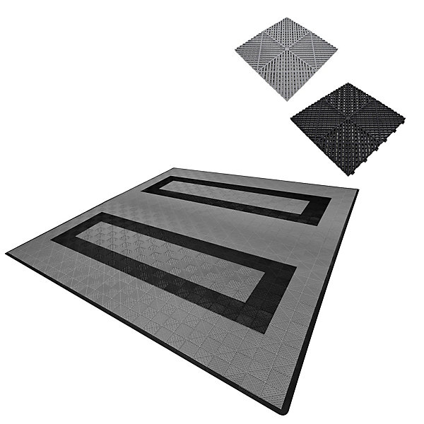 Carrelage de Sol Ventilé Pour Garage Avec Bordure (165 x Gris &60 Noir)