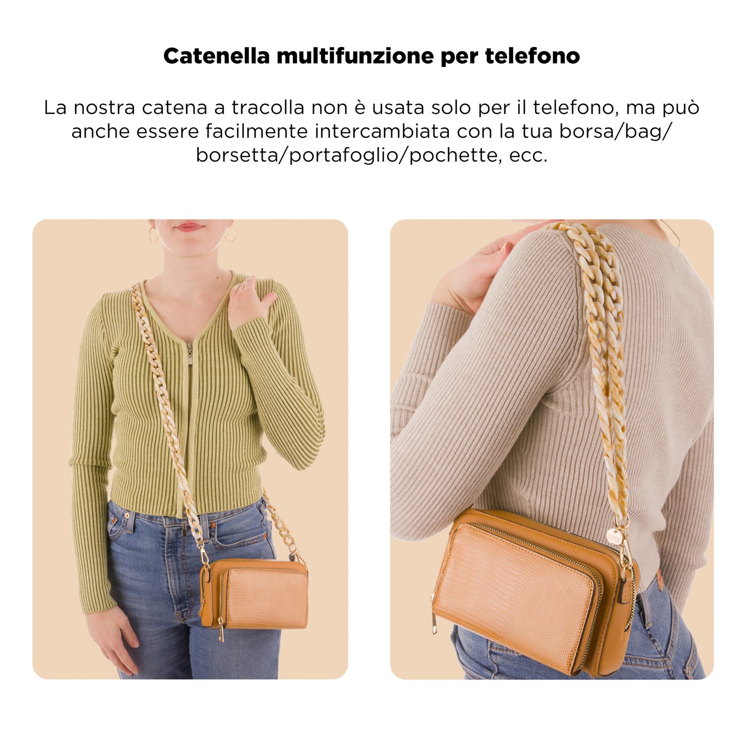 Tracolla smartphone e borsetta beige 120 cm – Fashionally