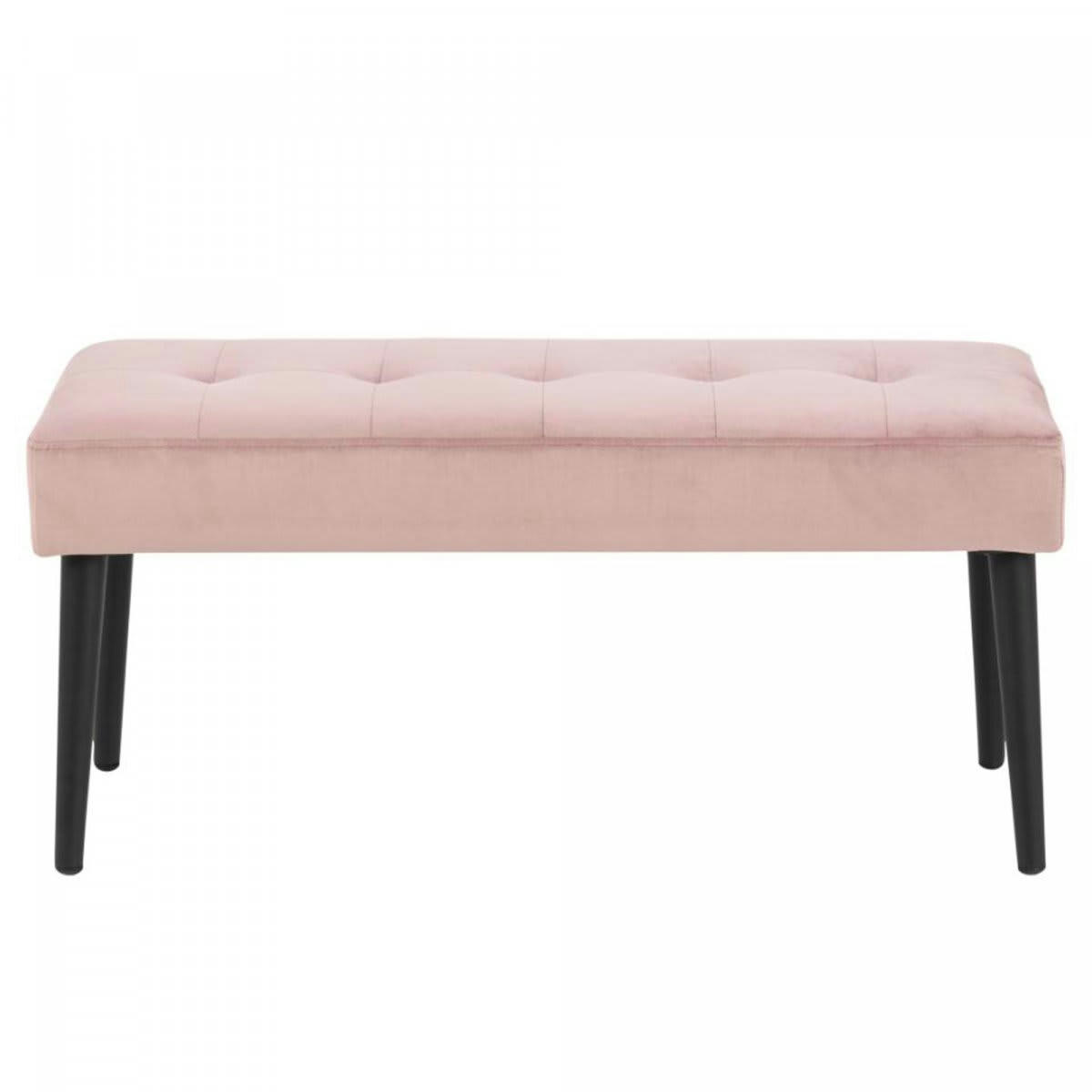 GLORE - Banc contemporain en velours matelassé et pied en métal rose