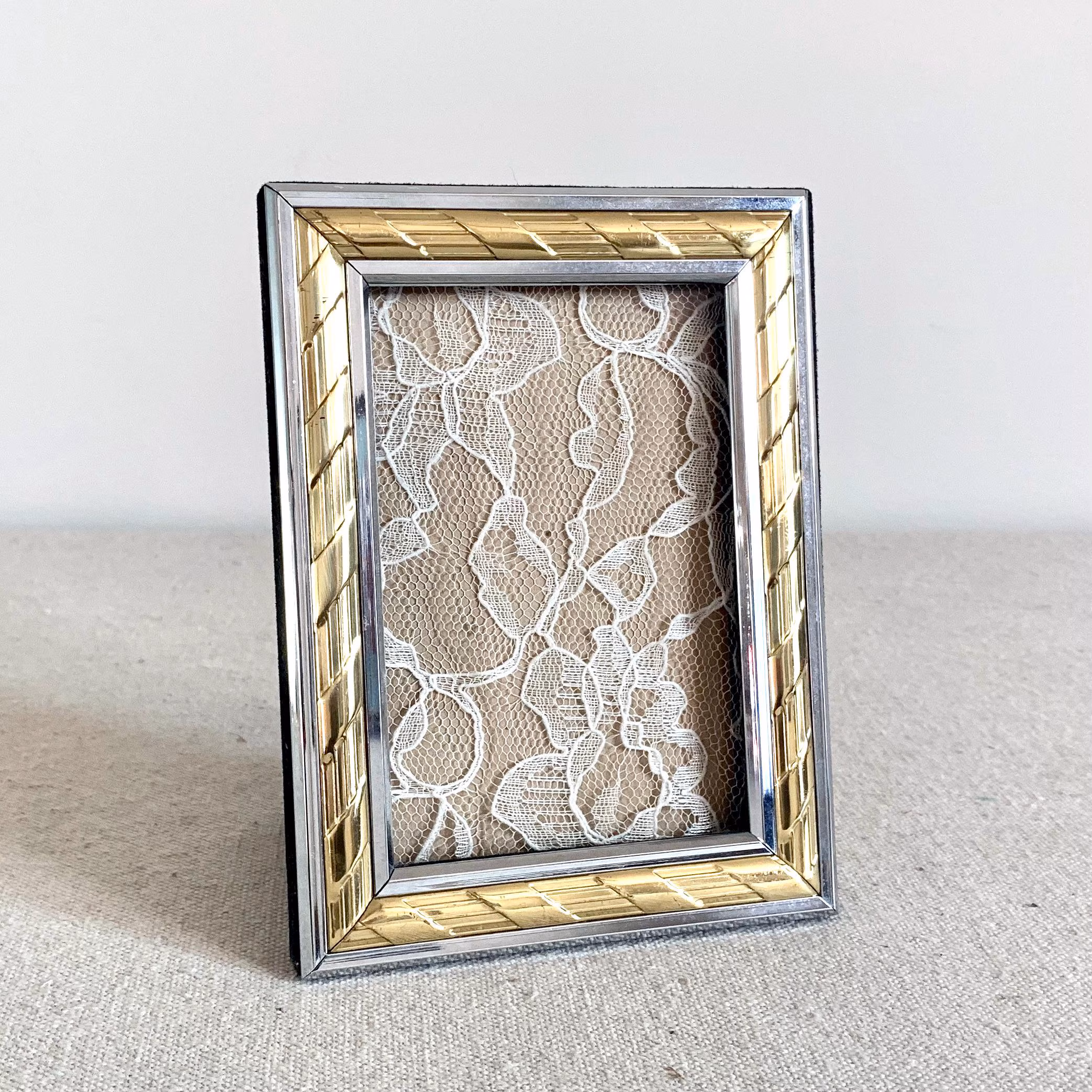 Vintage Brass and Chrome Photo Frame 4x6 Geometric Design Made in Korea