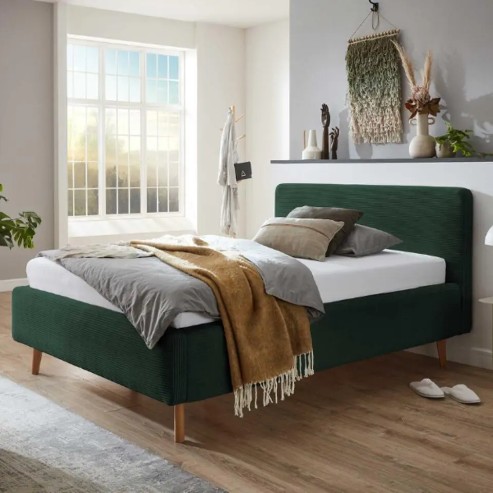 Gestoffeerd bed Madras 140x200cm ribfluweel - donkergroen