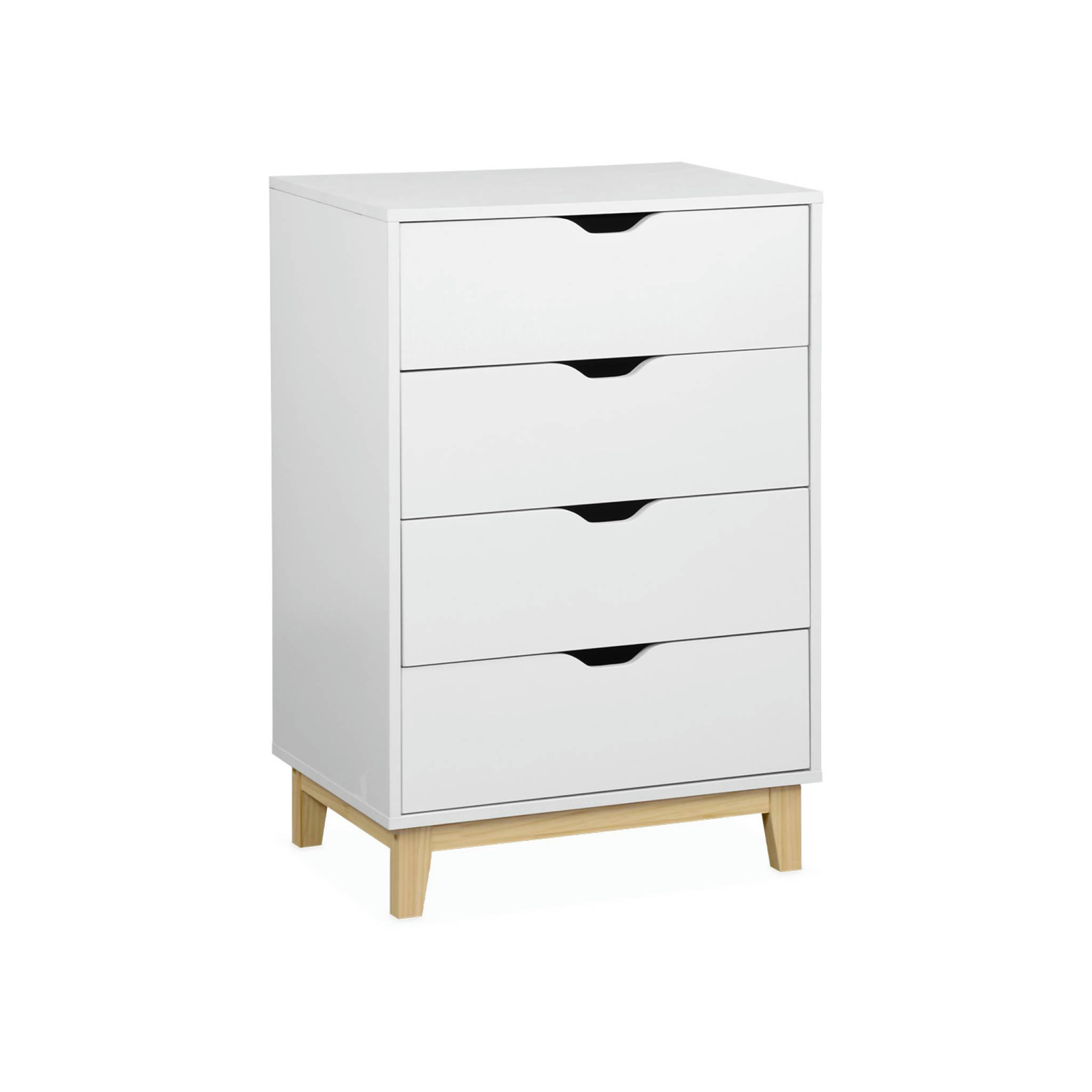 FLOKI - Commode blanche scandinave, 4 tiroirs