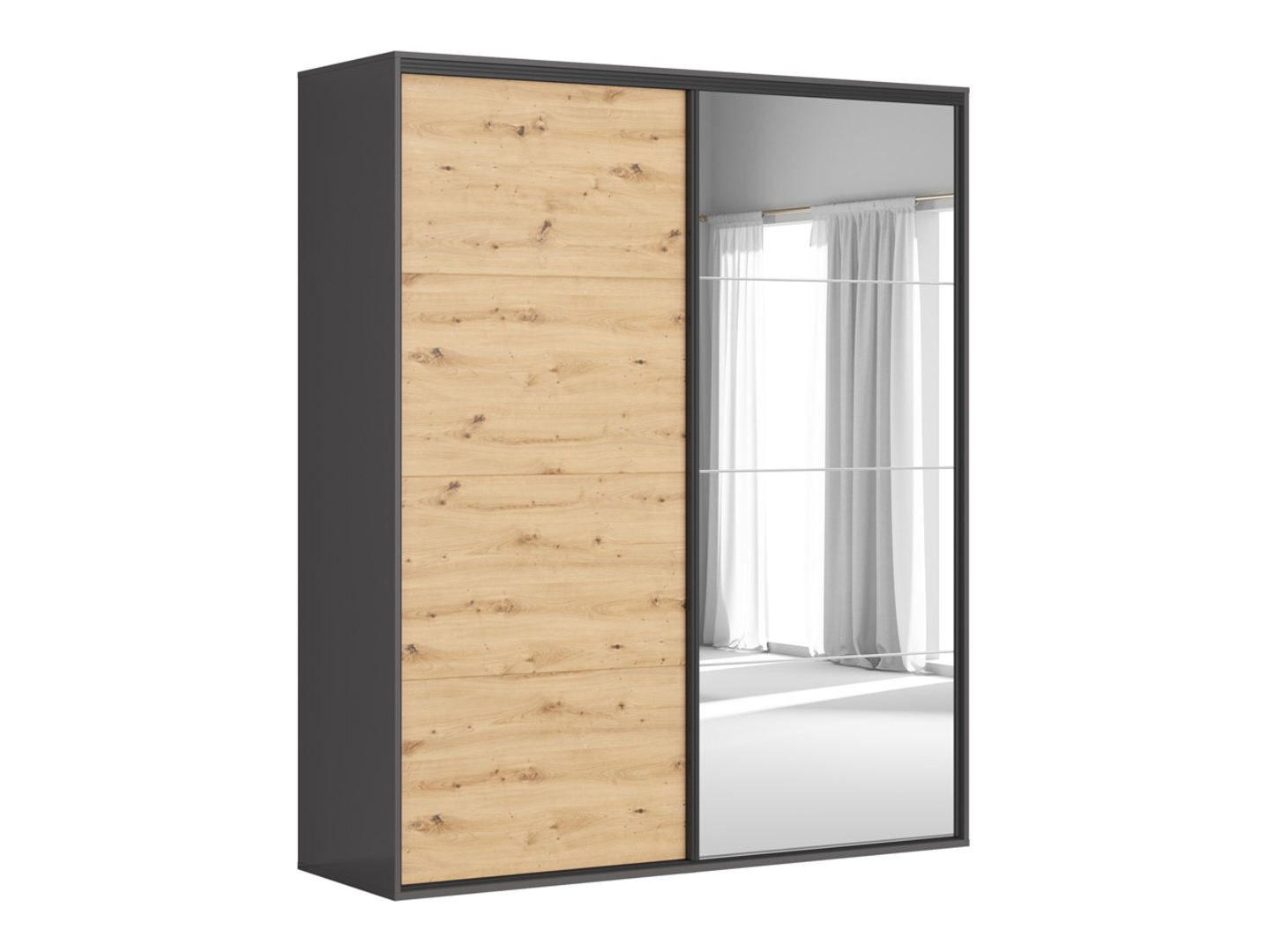 Szafa przesuwna Flex 200 cm z lustrem grafit/dąb artisan
