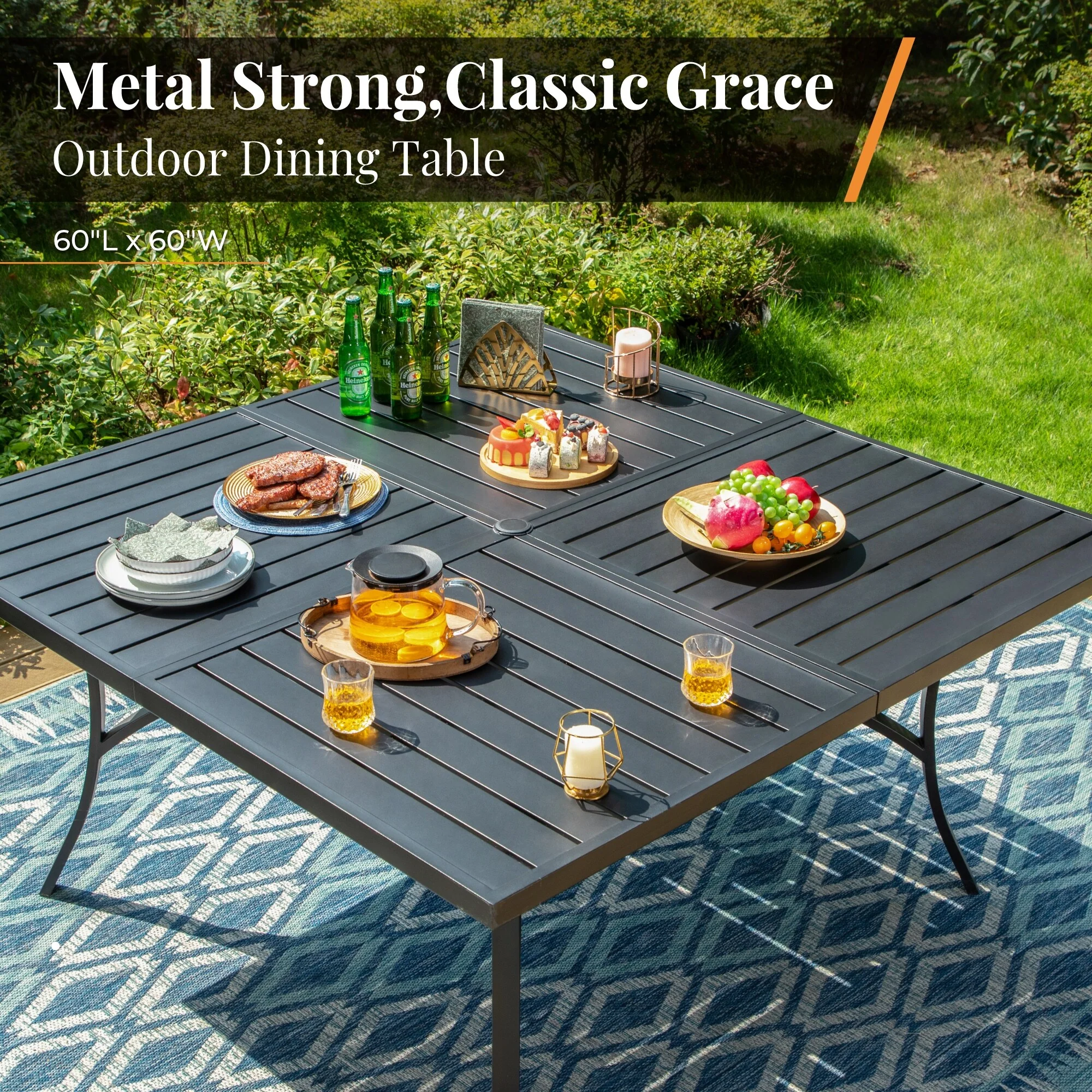 MAISON ARTS 9-Piece Patio Dining Set, 60 Inch Square Metal Table and 8 Swivel Dining Chairs