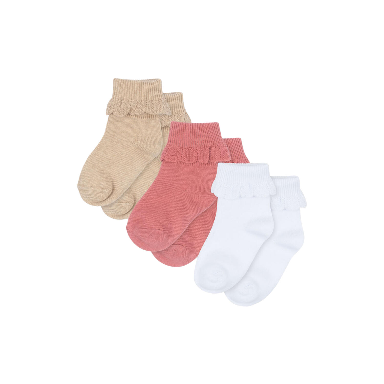 3 Pack Frill Socks, sand/optic white/raspberry
