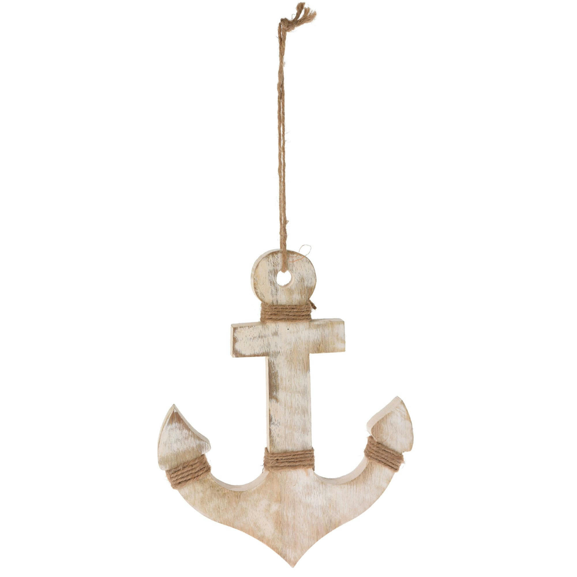 - Décoration murale ancre en bois de mangue avec corde - 20x25x2cm