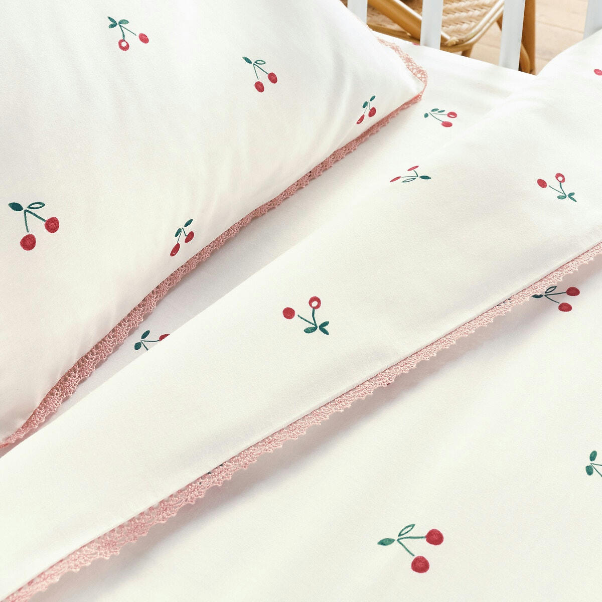 Housse de couette bébé coton bio, Griotte