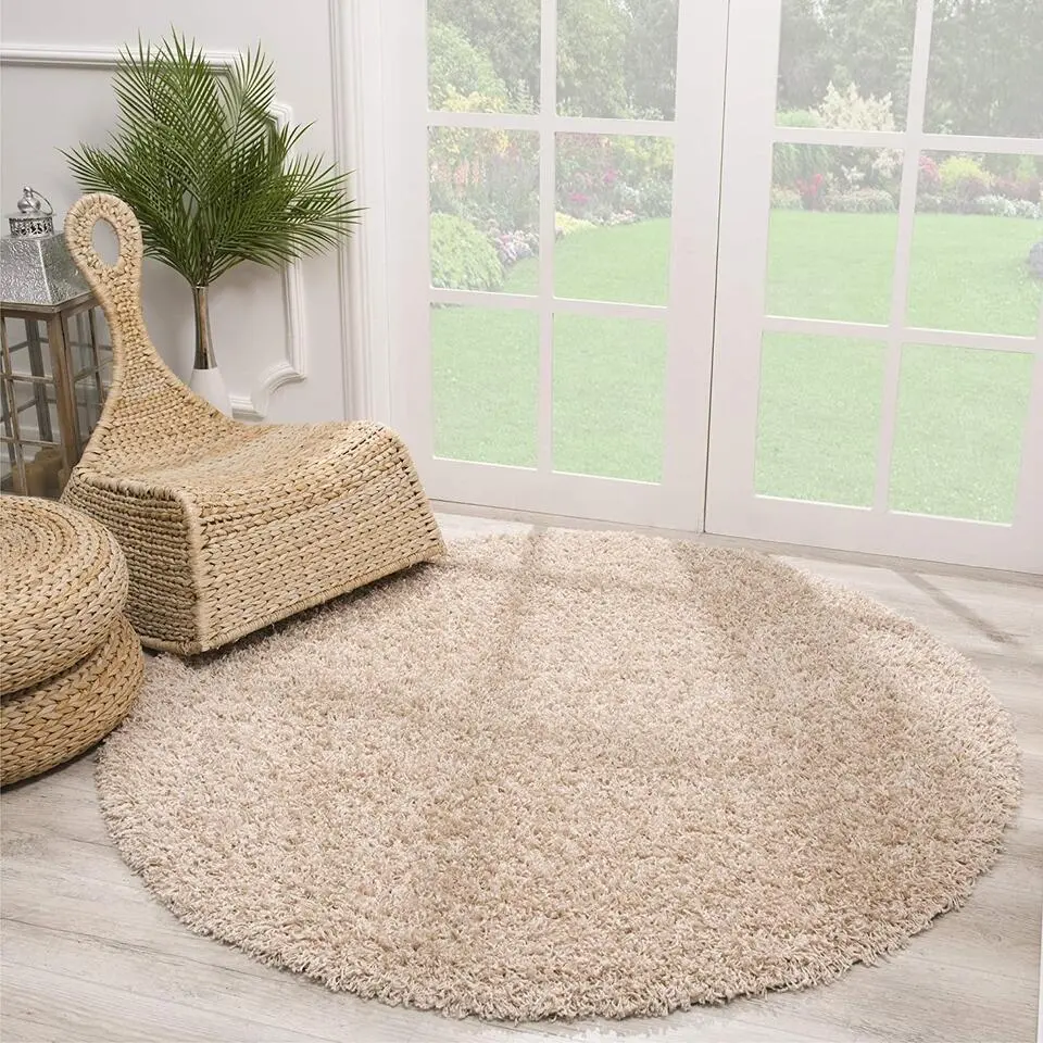Loca Shaggy Rond Vloerkleed Beige Hoogpolig - 240 CM ROND
