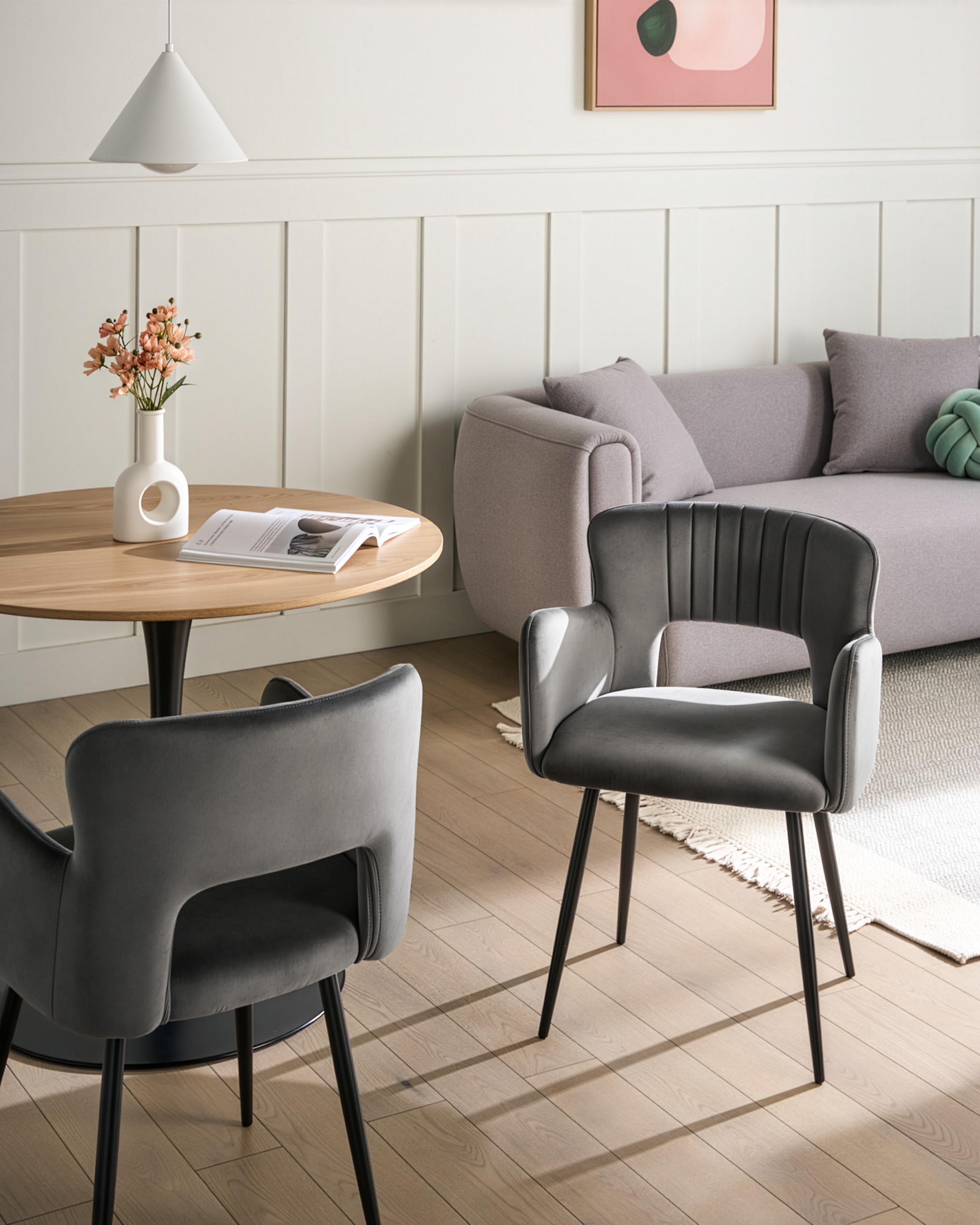 Set of 2 Dining Chairs SANILAC Velvet Dark Grey