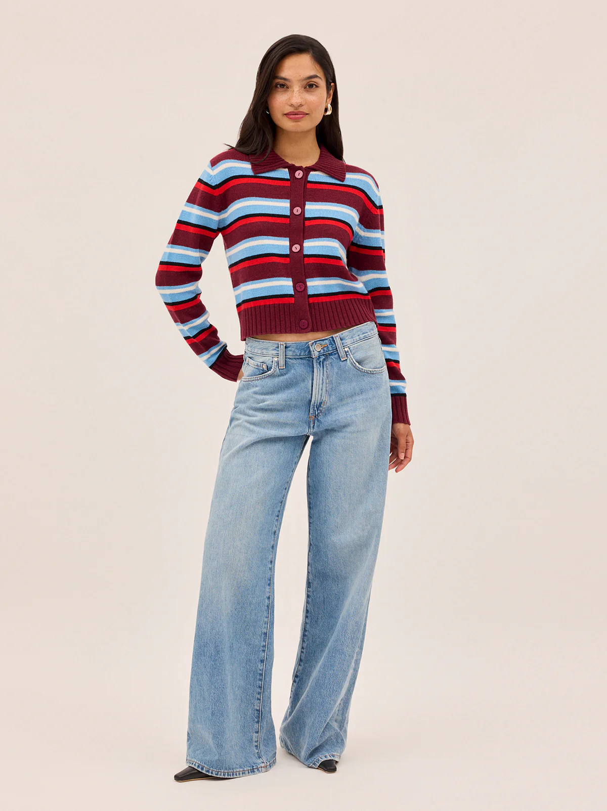 Romy Wool-Blend Striped Collared Cardigan