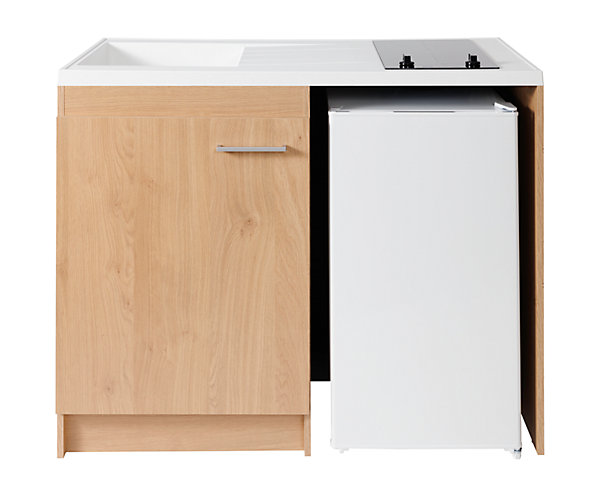 Kitchenette complète vitrocéramique décor chêne H. 94,5 x l. 120 cm