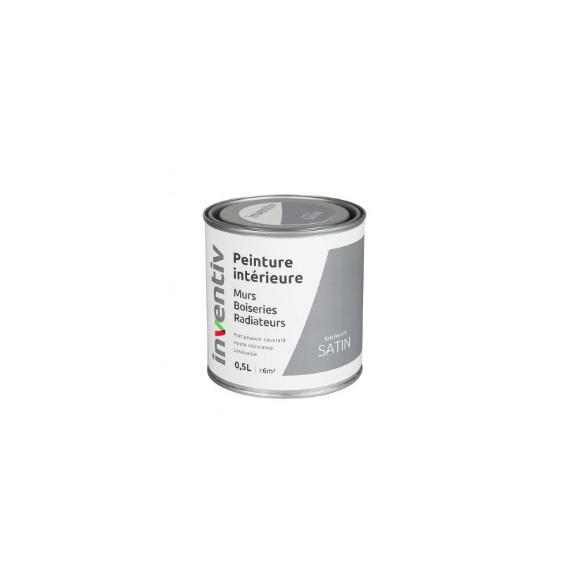 Peinture pour mur boiserie radiateur Gris Fer n°2 satiné 0,5 L INVENTIV