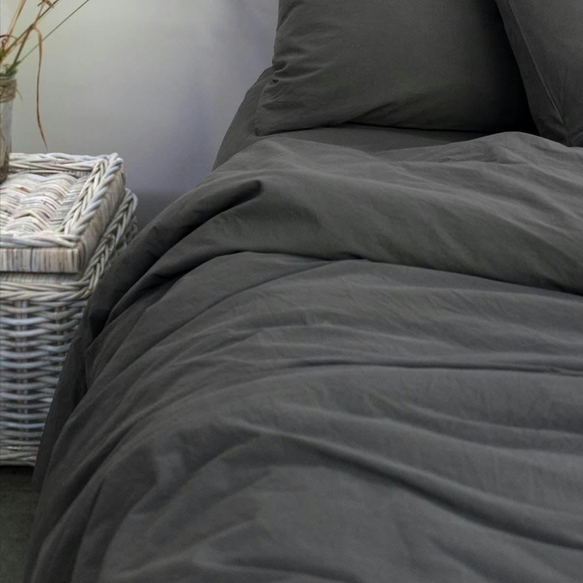 NINON - Housse de couette en percale lavée 260 x 240 cm - Gris