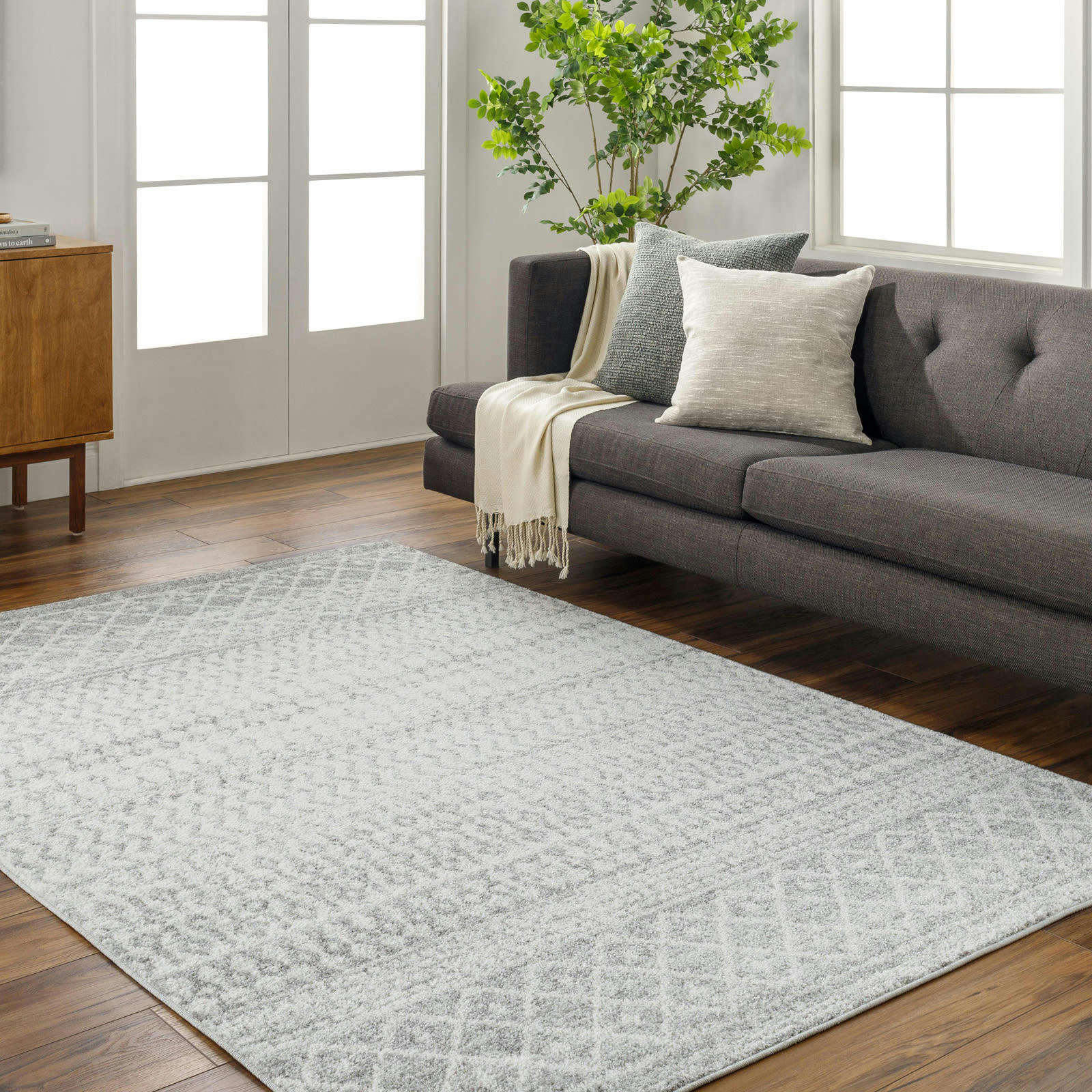 MILA - Tapis Scandinave Bohème Gris/Blanc 80x150