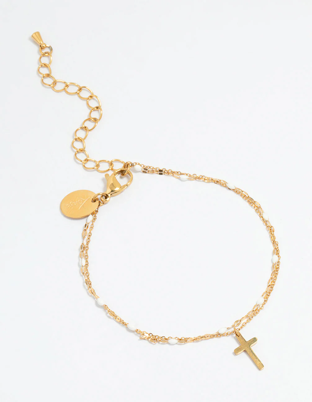 Waterproof Gold Plated Stainless Steel Layered Cross Bracelet