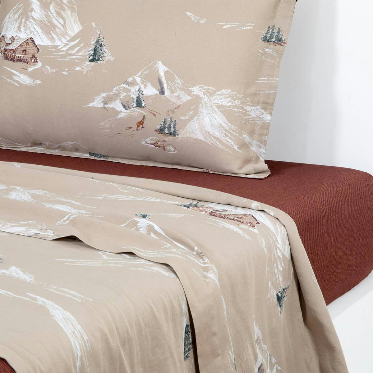 COEUR VAILLANT - Drap plat en satin de coton lavé beige 270 x 300 cm