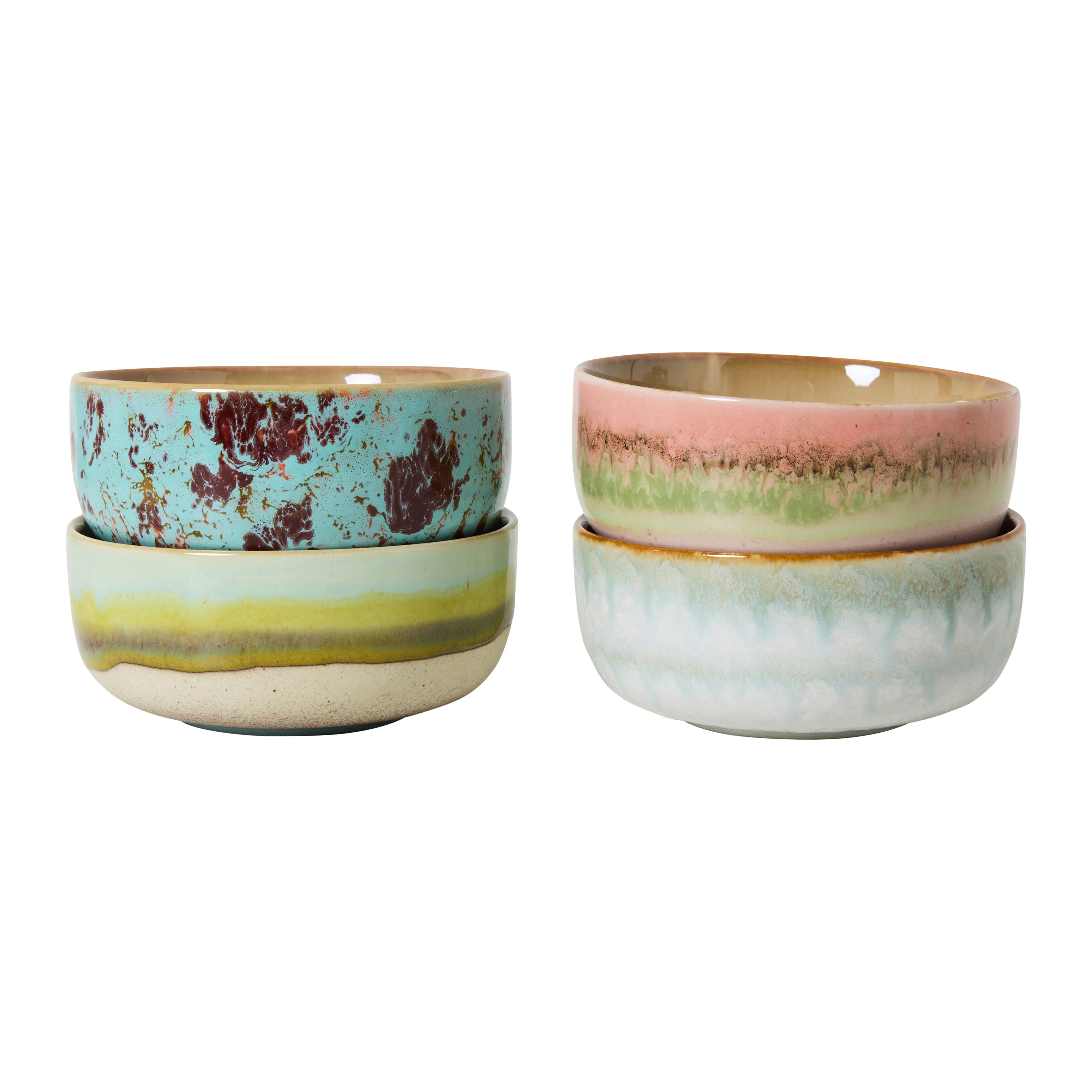 HKliving 70's Ceramics Dessert Kommen Ø 12,5 cm - Set van 4 - Impressi